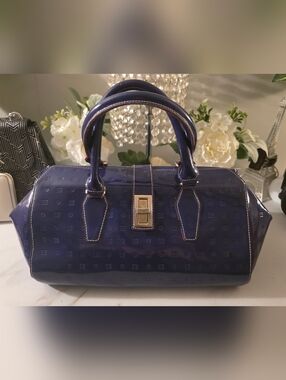 Arcadia Plum  Patent Handheld Satchel with Gold-Tone Lock